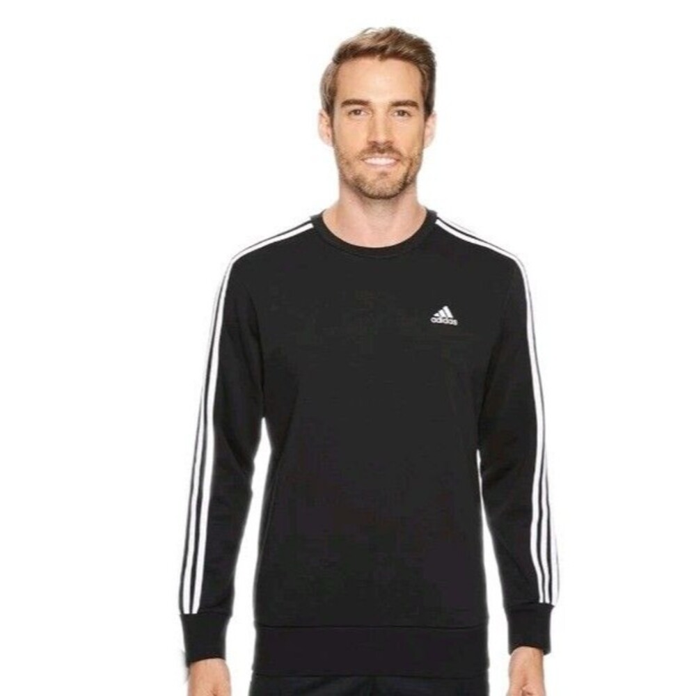 Adidas 3 Stripe Crew Sweatshirt Black Size Medium - Picture 3 of 11